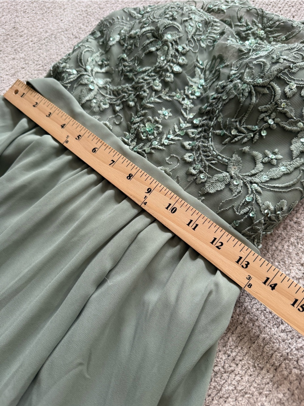 Kennedy Blue Sage Green Chiffon Lace Halter Maxi Dress Size 6 - Picture 8 of 11